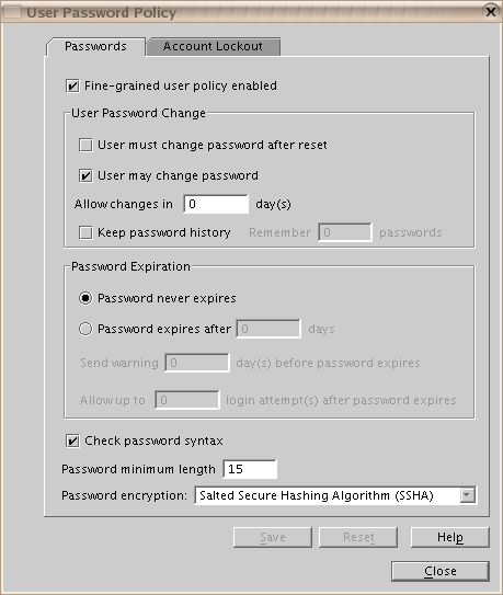 Per-User Password Policy Dialog
