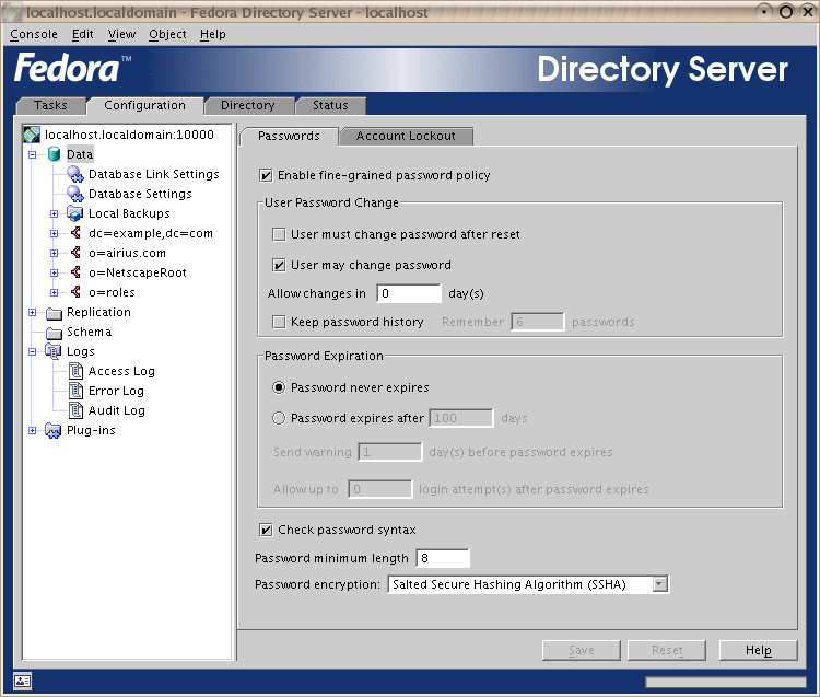 Configuration tab Data configuration