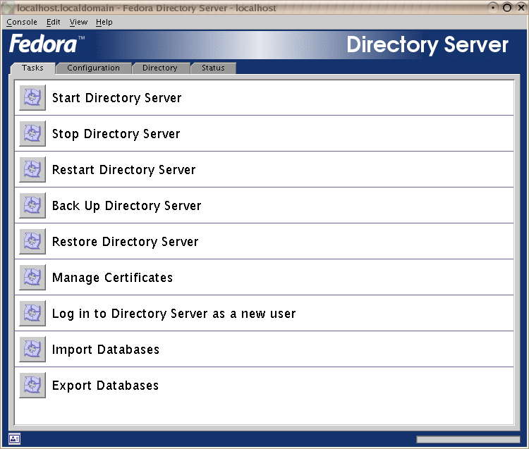 Directory Console Main Window (Task tab)